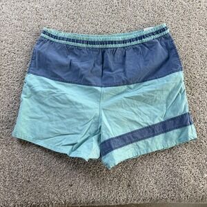 Vintage Colorblock Swim Shorts Mens XL Blue Mesh Lined Elastic Waist Trunks